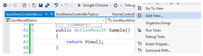 json demo controller code